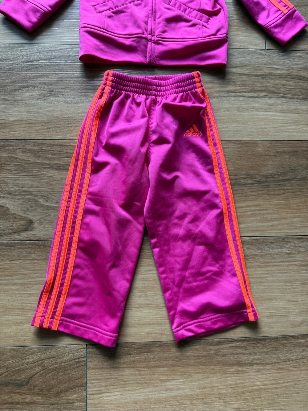 Adidas Toddler 2 Piece Tracksuit Set Pink Orange 18M Three Stripe Jacket Pants